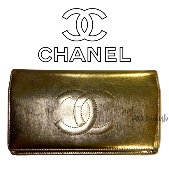 Chanel Wallet Timeless CC Metallic Gold Leather Long Flap Continental Yen Bifold - Picture 1 of 17